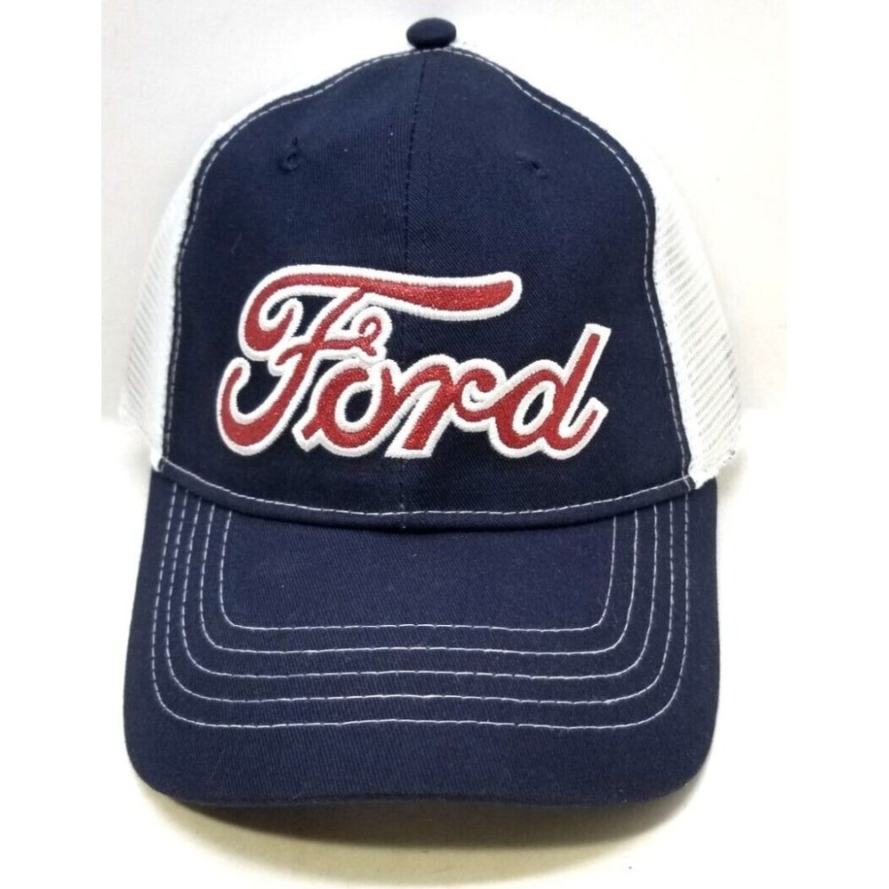 Realtree APG Dark Blue Trucker Hat Cap Red-White FORD & White Mesh NOS NEW (J3)